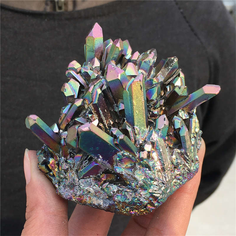 210g Electroplate Rainbow cluster quartz crystal mineral specimen reiki healing