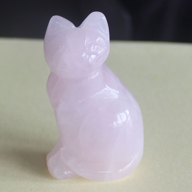 Carved mixed gemstone quartz crystal cat figurine animal carving home decor 2&apos;&apos;