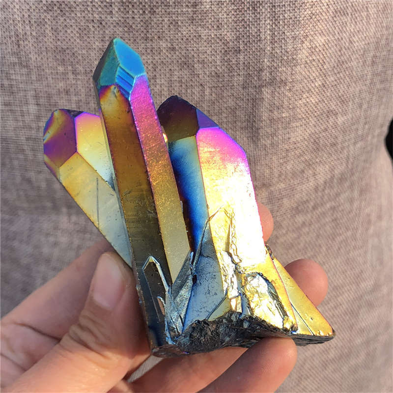 210g Electroplate Rainbow cluster quartz crystal mineral specimen reiki healing