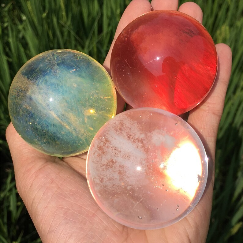 3pc MIX Melting Stone Ball Quartz Crystal Divination Mineral Specimen Reiki Heal