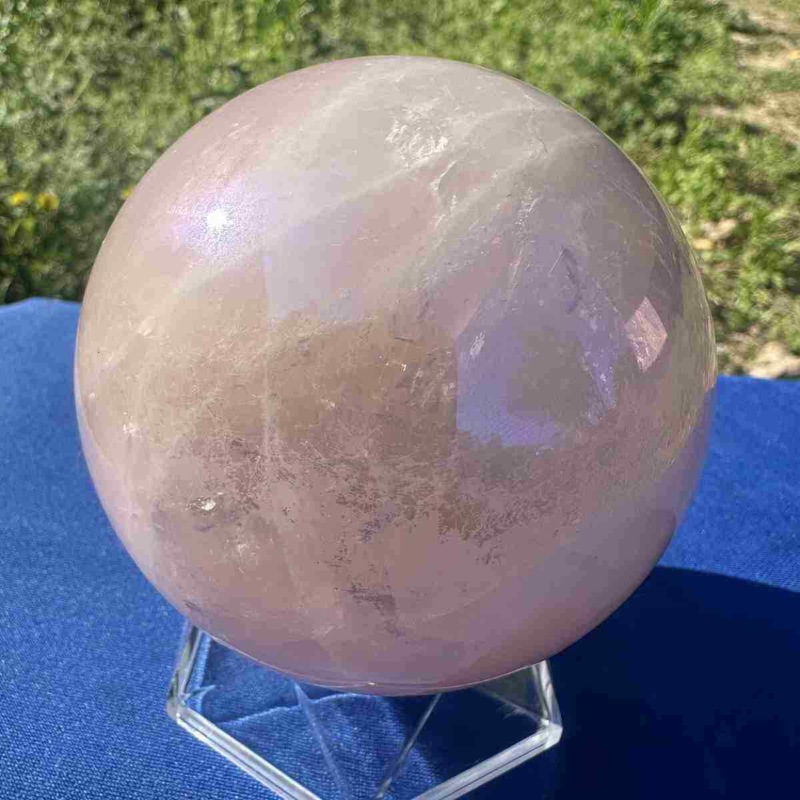825g electroplate Natural pink rose Quartz Ball Crystal Sphere Healing decor
