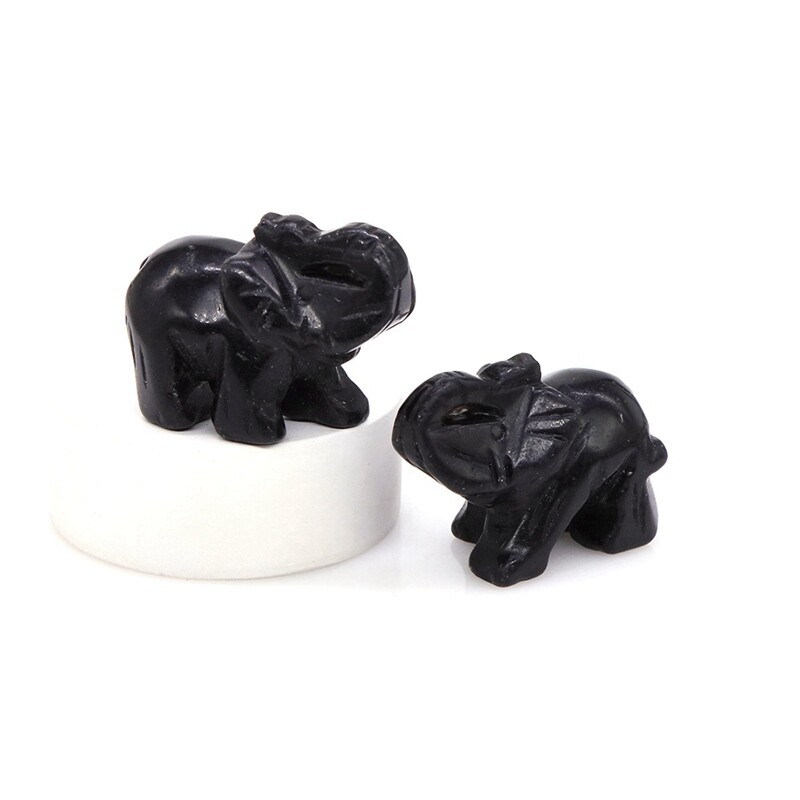 Natural Obsidian Quartz Crystal Carved Baby Elephant Polished Animal Ornaments