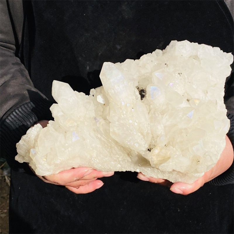 4110g Color Flame Aura Electroplate Agate Quartz Crystal Cluster Specimen