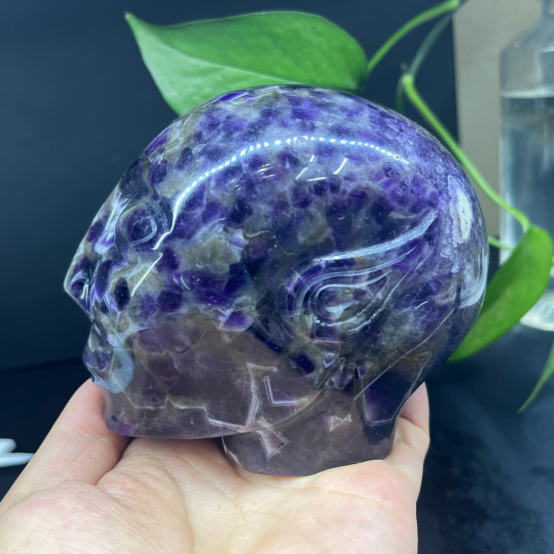 2.71LB Natural dream amethyst aliens Quartz Carved Crystal Skull Reiki Gem Decor