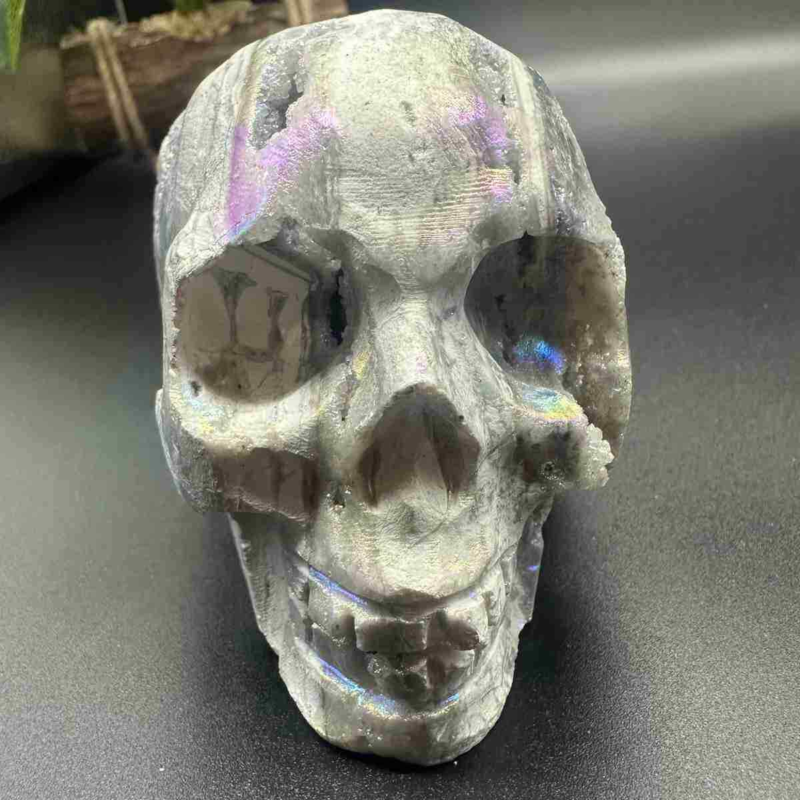 705g electroplate Natural sphalerite hand carved skull decor gem Healing