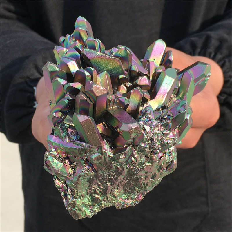 560g Electroplate Rainbow cluster quartz crystal mineral specimen reiki healing