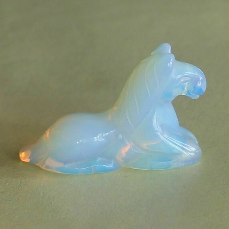 5pc Carved gemstone crystal opalite black obsidian horse figurine animal carving