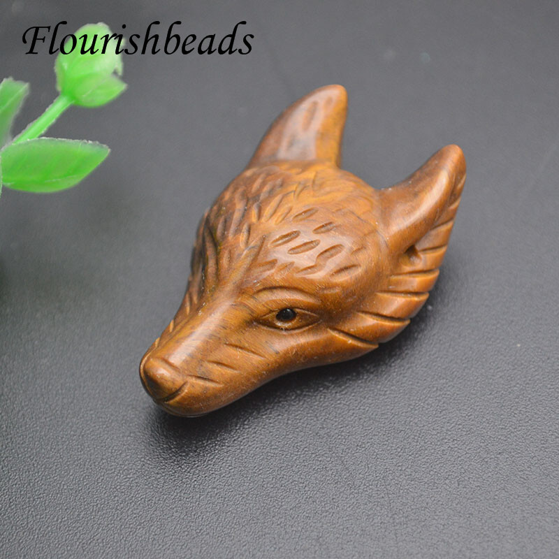 Multi Natural Stone Quartz Crystal Carved Wolf Head Animal Pendant DIY Necklace