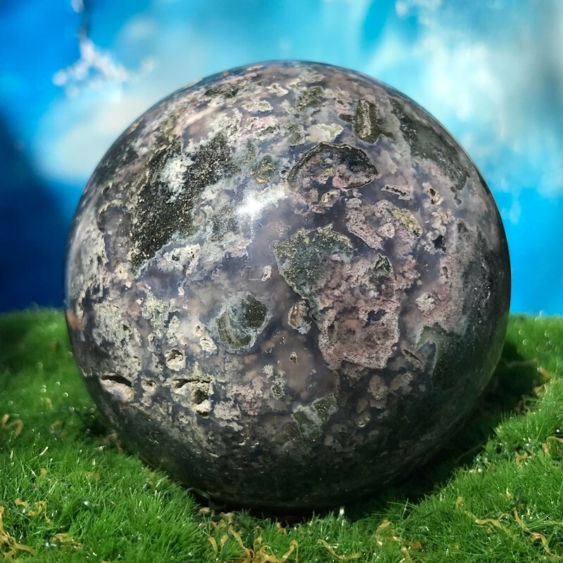 373GNatural Marine Jasper Quartz Ball Crystal Ball Mineral Specimen Restoration