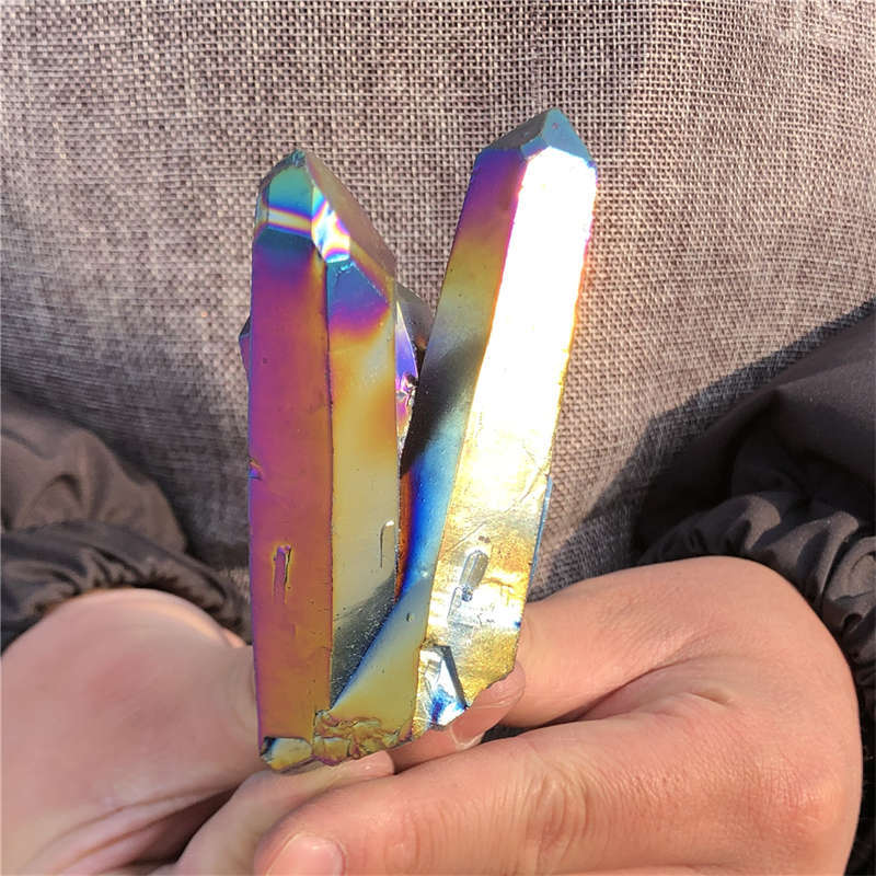 210g Electroplate Rainbow cluster quartz crystal mineral specimen reiki healing