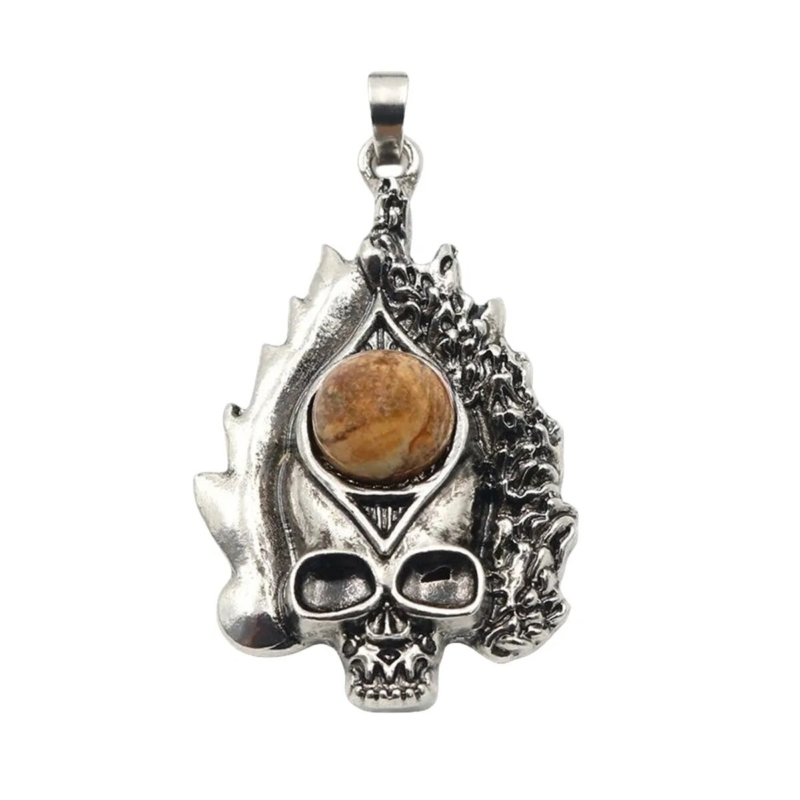 3P Fashion Gothic Skull Keychain Silver Skeleton Stone Pendant Keyring Jewelry