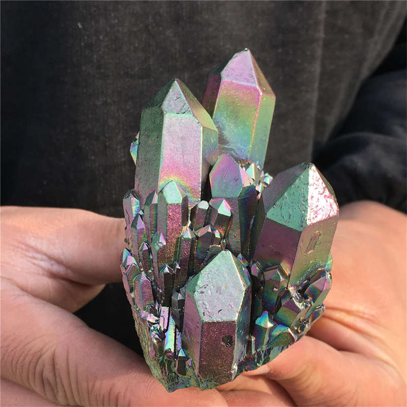 210g Electroplate Rainbow cluster quartz crystal mineral specimen reiki healing