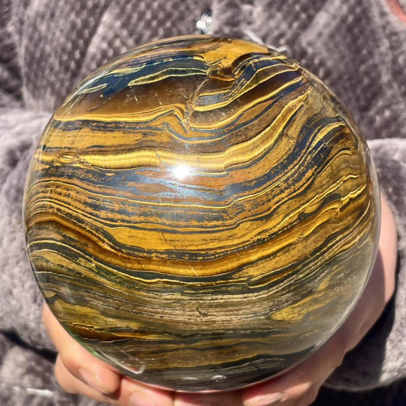 7.27LB Natural Tiger&apos;s Eye Ball Quartz Crystal Sphere Gem Healing Décor