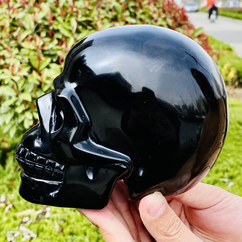 4.11LB Natural Obsidian gem skull Quartz Carved Crystal Skull Reiki Healing