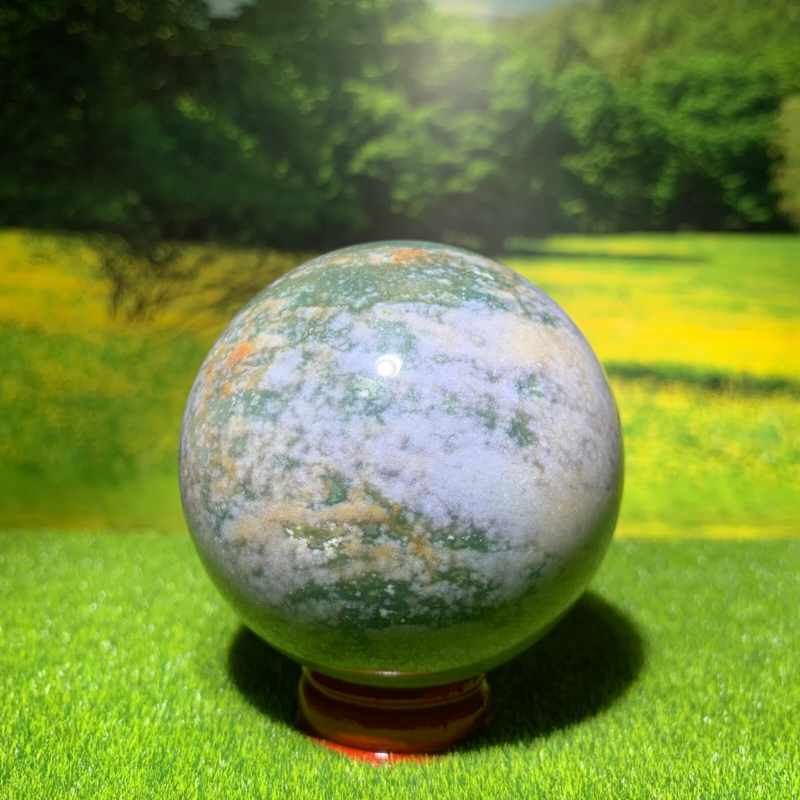 372GNatural Marine Jasper Quartz Ball Crystal Ball Mineral Specimen Restoration