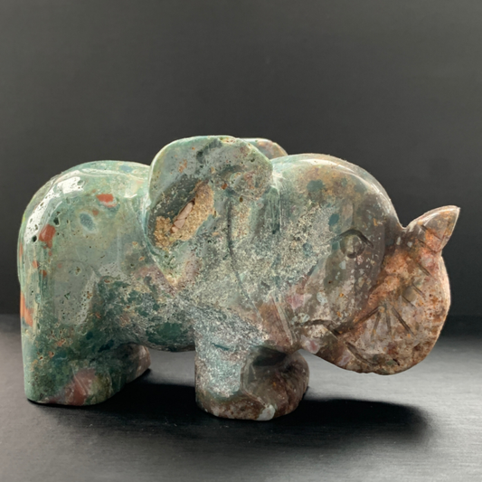 438GNatural Ocean Jasper Quartz Carved Elephant Skull Crystal Reiki Healing Gemstone