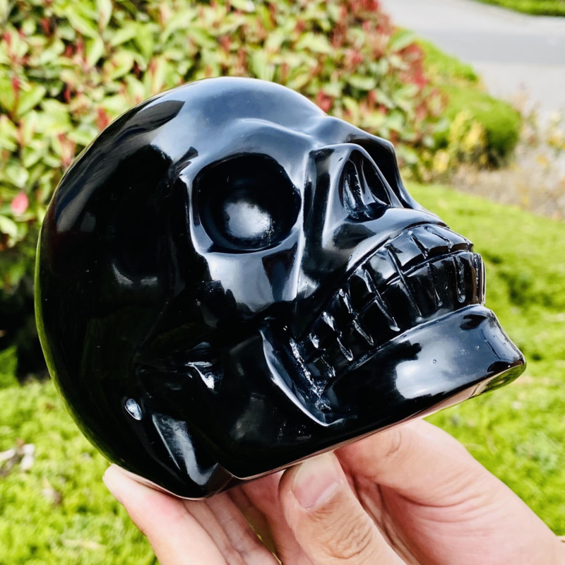 4.11LB Natural Obsidian gem skull Quartz Carved Crystal Skull Reiki Healing