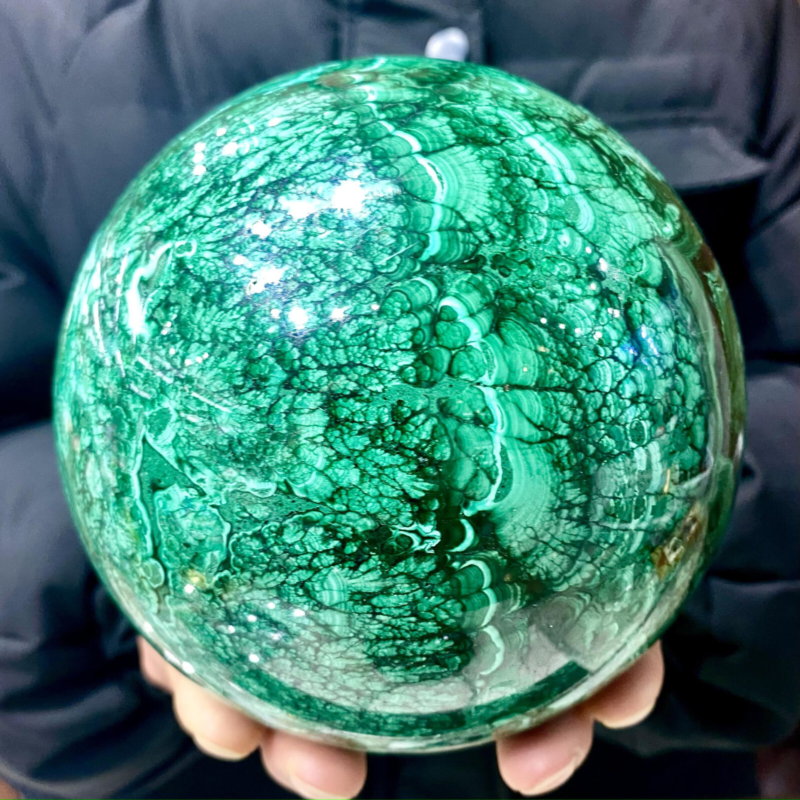 8.68LB Rare Natural Malachite quartz hand Carved sphere Crystal Healing