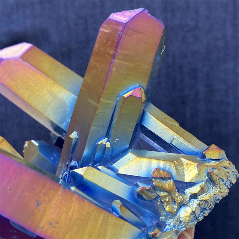 380g Electroplate Rainbow cluster quartz crystal mineral specimen reiki healing