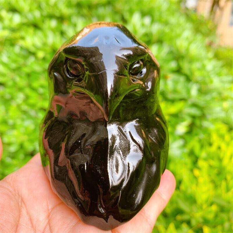 8cm Natural Crystal Quartz Black Obsidian Eagle Head Animal Carving Healing 1pc