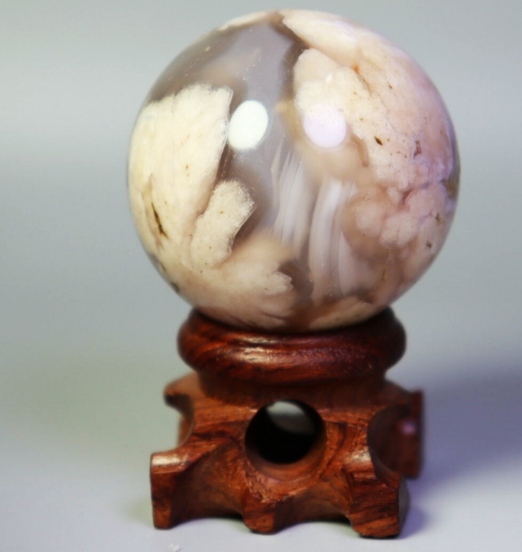 Natural Snowflake Cherry Blossom Flower Agate Quartz Crystal Sphere Ball / Stand