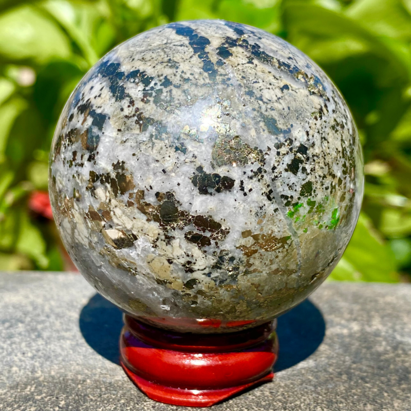 291G Natural Chalcopyrite Quartz Crystal Ball Energy Reiki Healing