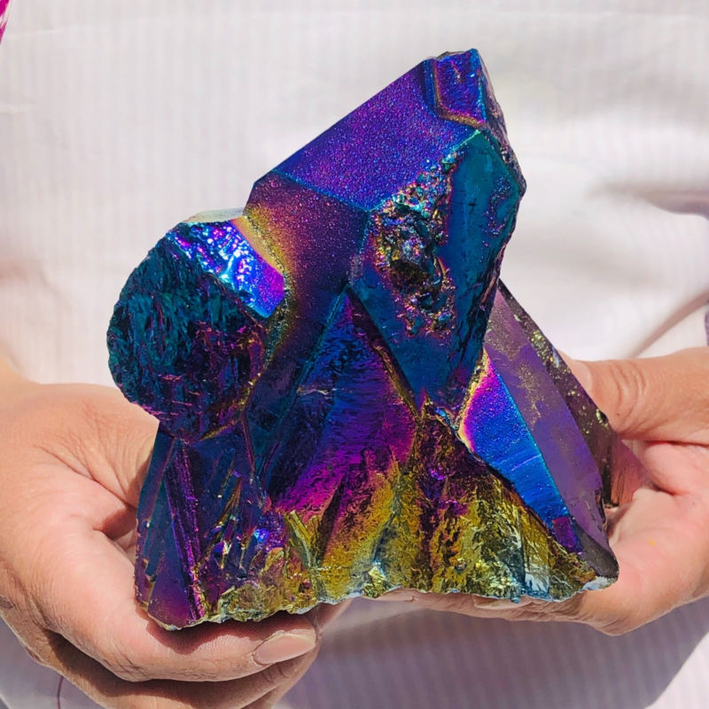 2.48LB Color Flame Aura Electroplate Quartz Crystal Specimen Healing point 450