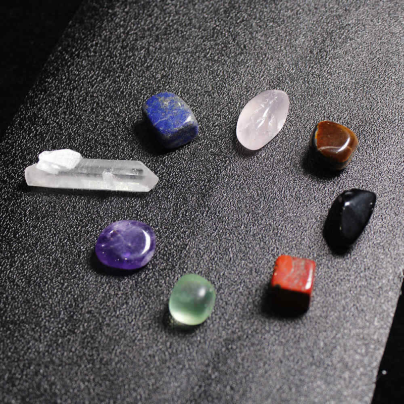 7 Chakra Rare Crystal Natural Quartz Reiki Balance Tumbled Stone Set W/ Pouch US