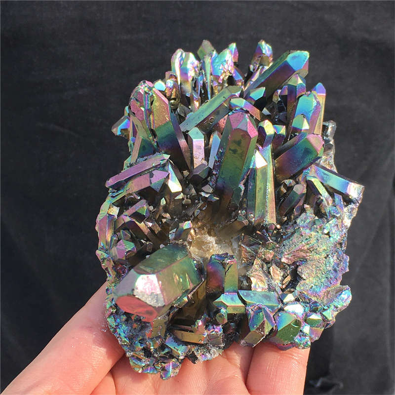 480g Electroplate Rainbow cluster quartz crystal mineral specimen reiki healing