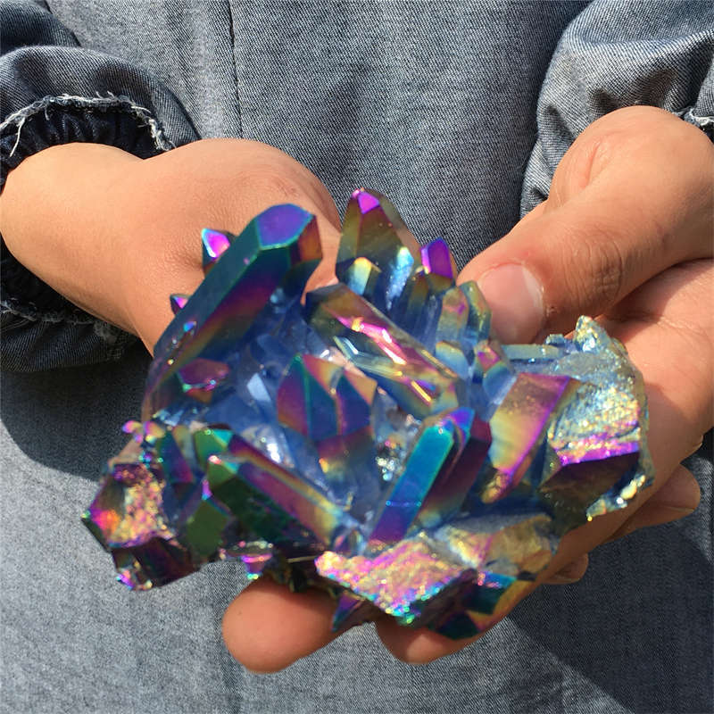 250g Electroplate Rainbow cluster quartz crystal mineral specimen reiki healing