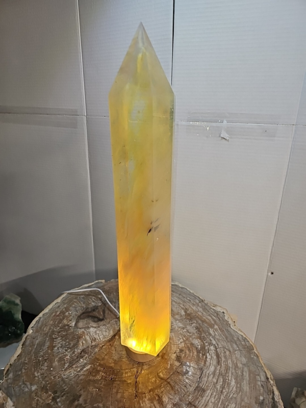 9.05 Lb 18.1" Yellow Smelt Melting Quartz Crystal Point Tower Polished W/Led