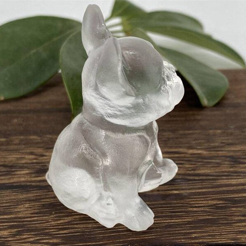 3cm Natural Quartz Crystal Carved Rough Stone French Bulldog Energy Animal Decor