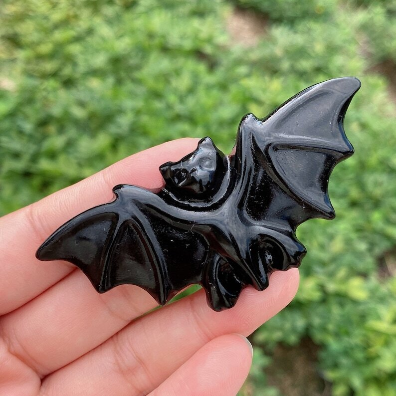 1PC Natural Obsidian Bat Quartz Crystal Decoration Heal Gifts Energy Animal 20g+