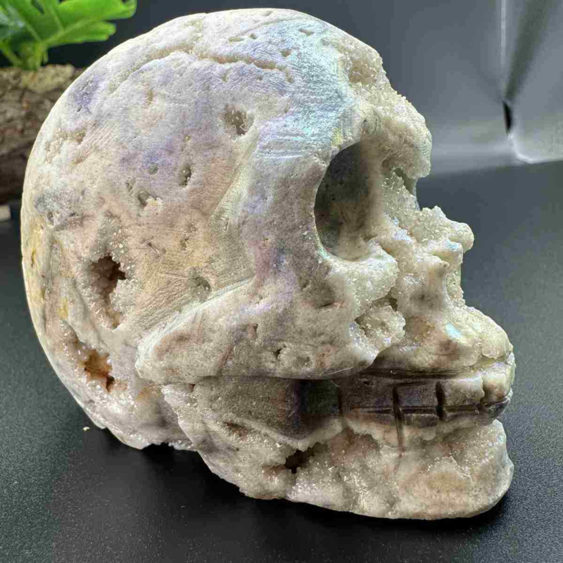 545g electroplate Natural sphalerite hand carved skull decor gem Healing