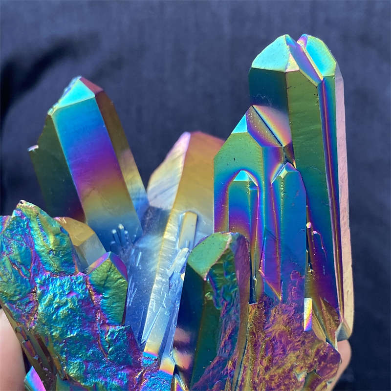 380g Electroplate Rainbow cluster quartz crystal mineral specimen reiki healing