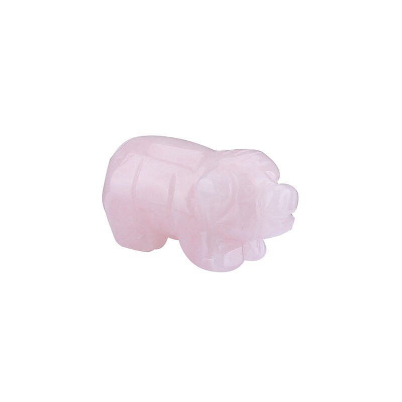 Natural Quartz Crystal Skull Carved Pig Healing Stone Wild Boar Piggy Animal Gem