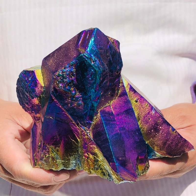 2.48LB Color Flame Aura Electroplate Quartz Crystal Specimen Healing point 450