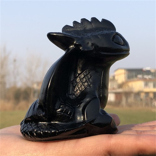 340g Natural Carved obsidian Toothless Figurines Reiki Quartz Crystal Skull Deco