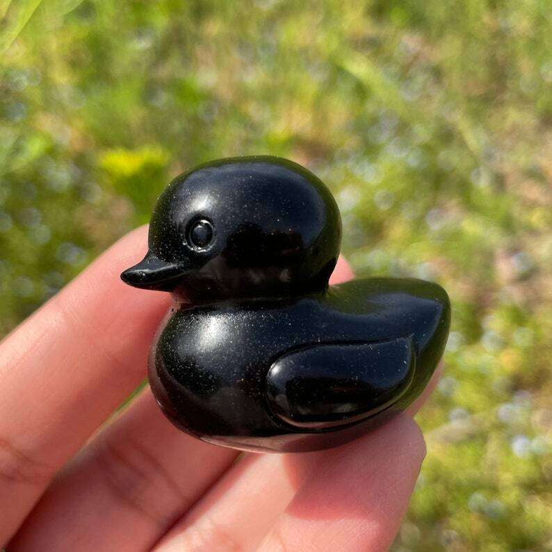 Natural Obsidian Duck Crystal Quartz Animal Mineral Samples Reiki Heal Gifts