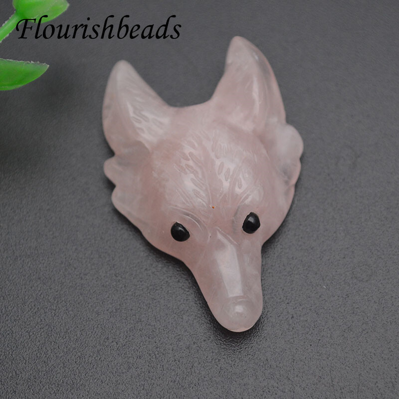 Multi Natural Stone Quartz Crystal Carved Wolf Head Animal Pendant DIY Necklace