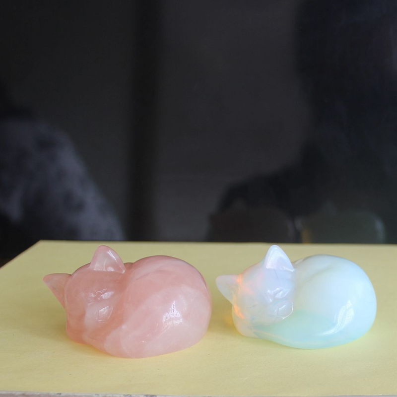 Carved crystal gemstone crystal sleeping cat figurine animal statue decor 2&apos;&apos;