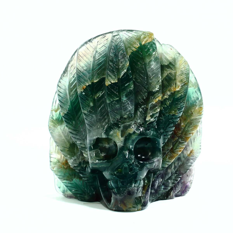 986g Natural Colourful Fluorite Hand Carved Crystal Skull Meditation Medium