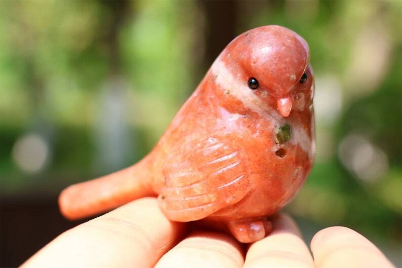 2.4" Natural Sesame stone Carved bird Reiki Creative Crystal Skull decor gift 1x