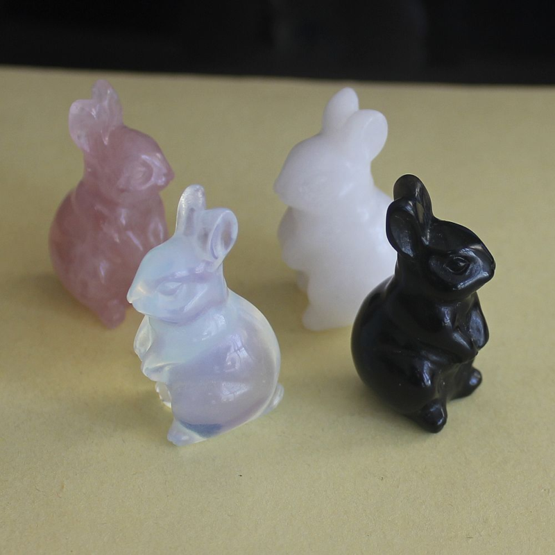 Carved gemstone crystal rabbit bunny figurine animal carving home decor 1.5&apos;&apos;