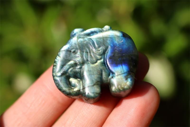 1.1" Carved Natural Labradorite elephant Reiki crystal skull Decor gift 1pc