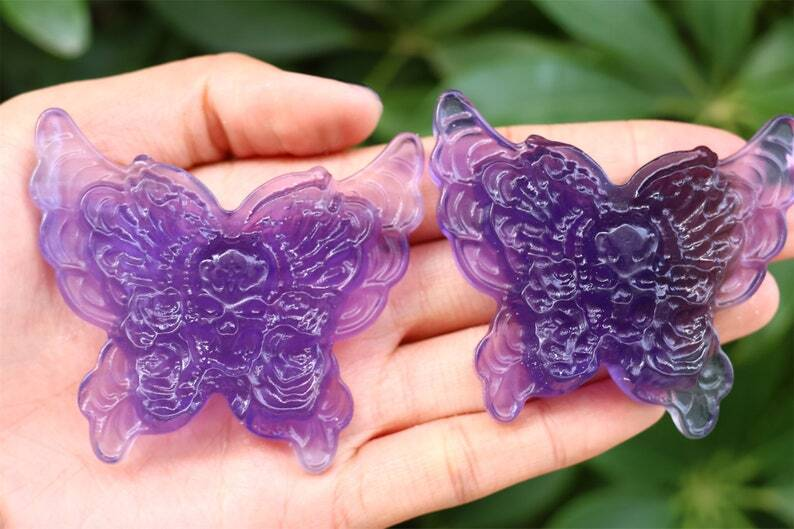 2.6" Natural Carved Fluorite Butterfly Reiki Crystal Skull Decor Crystal gift 1x