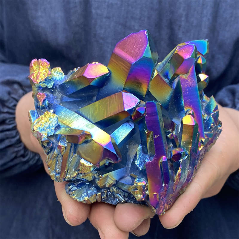 440g Electroplate Rainbow cluster quartz crystal mineral specimen reiki healing
