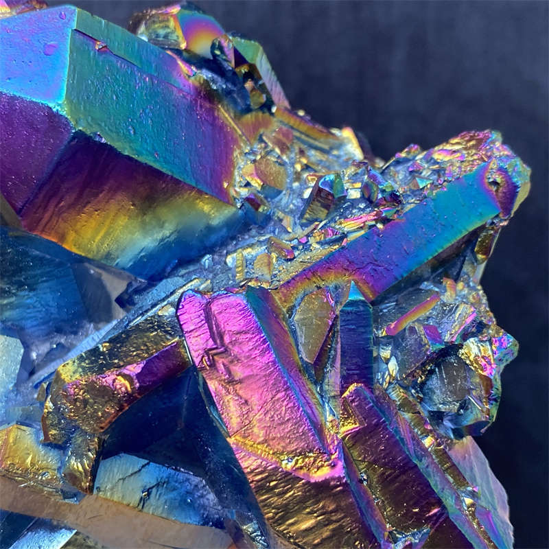 380g Electroplate Rainbow cluster quartz crystal mineral specimen reiki healing