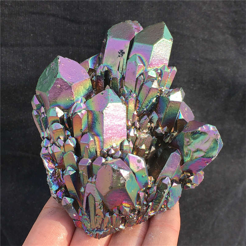 480g Electroplate Rainbow cluster quartz crystal mineral specimen reiki healing