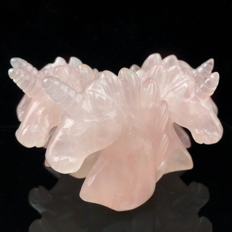 Natural Rose Quartz Unicorn Crystal Animal Mineral Specimens Sculpture Heal 1pc